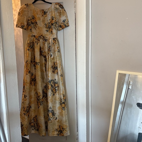 BHLDN by Anthropologie Aurora puff - sleeve taffeta maxi dress yellow floral 2 - Picture 5 of 8